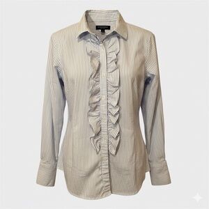 Banana Republic Riley Shirt Button Down White Blue Stripe Ruffle Women Size 4